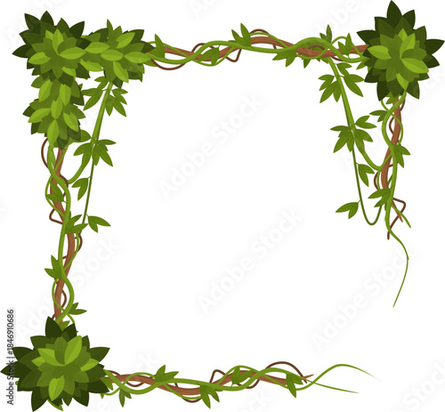 Jungle liana and leaves forming natural frame border