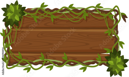 Empty wooden board framing with jungle vine