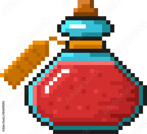 Pixel art potion bottle with red liquid for gaming