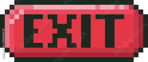 Red exit button displaying pixel art style