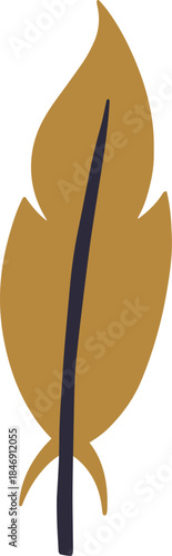 Stylized feather with deep blue quill on white
