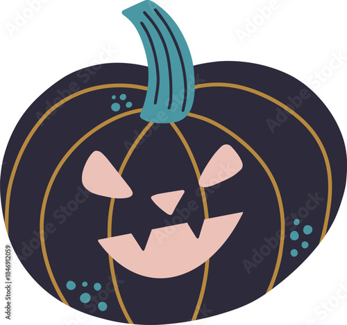 Dark blue halloween pumpkin with scary face carving