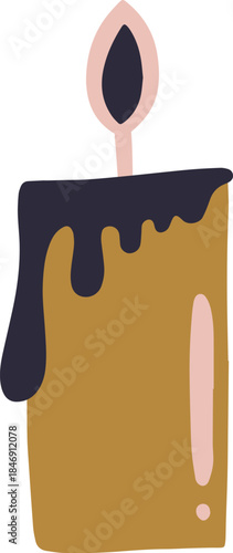 Burning candle with melted wax creating a warm glow