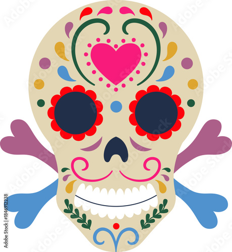 Colorful sugar skull celebrating mexican Dia de los Muertos