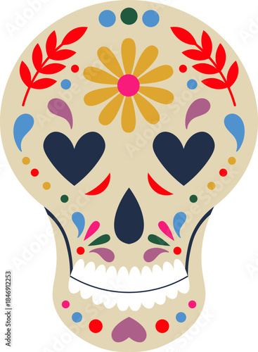 Colorful sugar skull representing Day of the Dead tradition