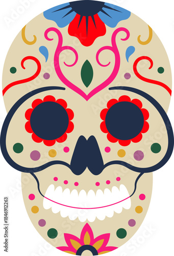 Decorated sugar skull Calavera representing Mexican tradition