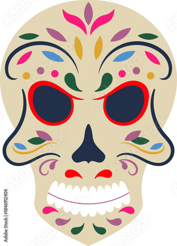 Colorful sugar skull calavera celebrating Dia de los Muertos