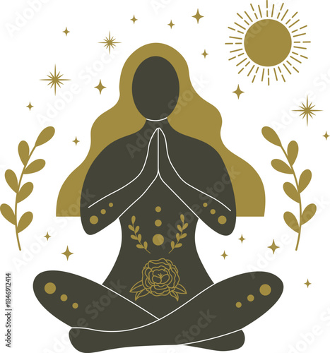 Woman meditating in lotus position practicing yoga and mindfulness