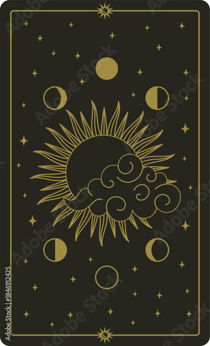 Mystical tarot card back with sun and moon phases