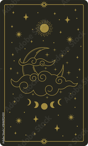 Celestial tarot card back with crescent moon and stars