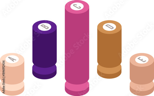 Comparing isometric colored bar graph data elements vertically