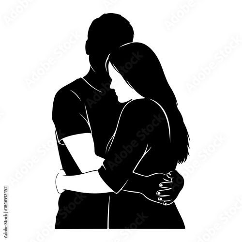 Couple embracing in a silhouette, conveying love and connection Vector