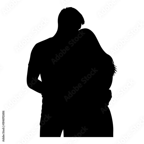 Romantic couple embracing in a silhouette against a white background Vector