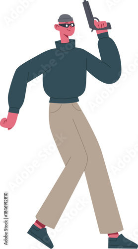 Criminal man holding weapon during illegal activity