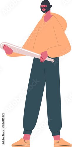 Masked person holding baseball bat symbolizing crime
