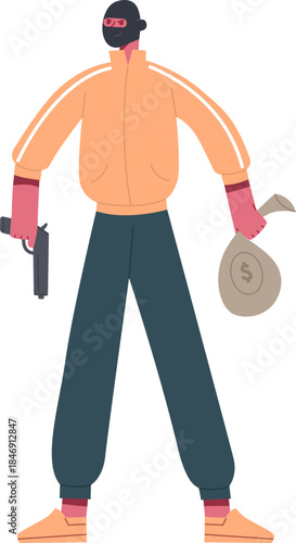 Robber holding pistol and stealing money bag