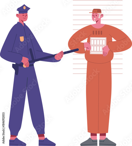 Police officer arresting criminal standing for mugshot