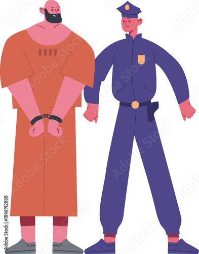 Police officer arresting prisoner in orange jumpsuit