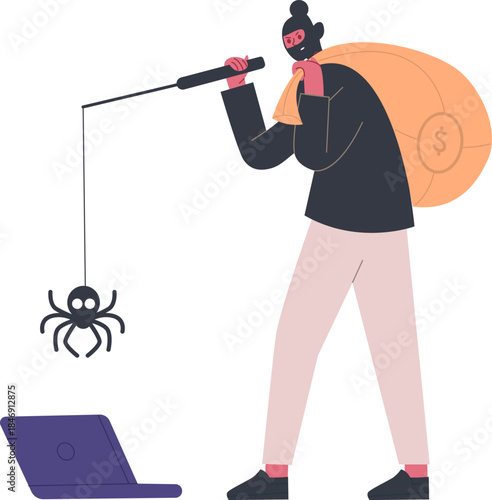 Hacker phishing data and stealing money from laptop