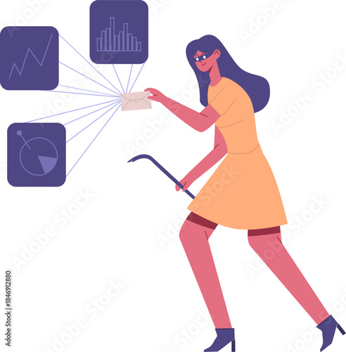 Woman hacking data privacy receiving stolen information