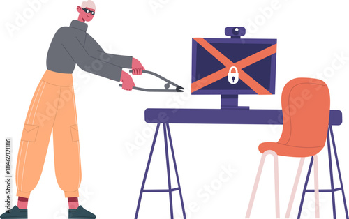 Hacker attempting data breach on protected computer system