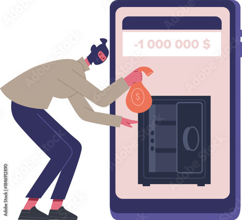 Thief stealing money from smartphone during cybercrime