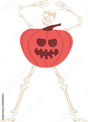 Skeleton dancing with happy jack o' lantern for Halloween