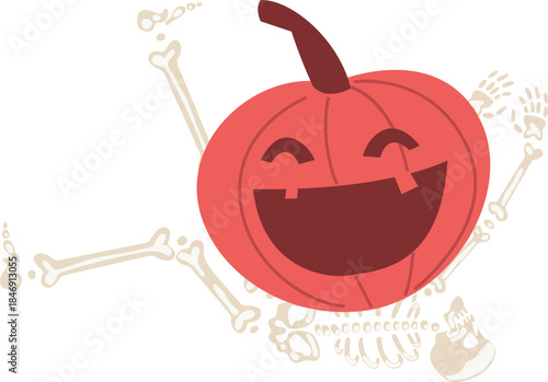 Happy jack o' lantern resting on skeleton bones for Halloween