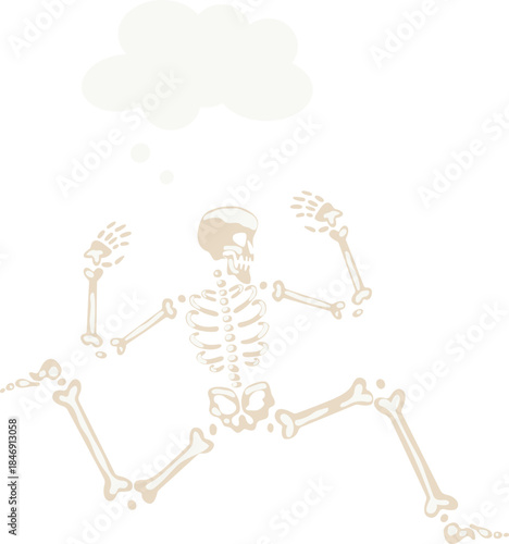 Skeleton cartoon thinking with surprise thought bubble