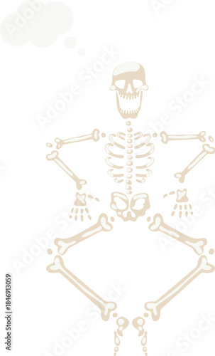 Skeleton sitting casually thinking with thought bubble