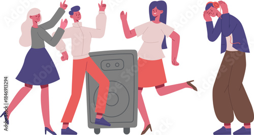 Youth dancing enjoying music one person hearing headphones