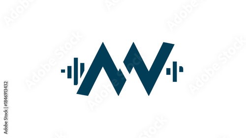 Modern fitness logo icon with stylized initial letters and barbell weights. Graphic design for gym, strength, health, and exercise branding.