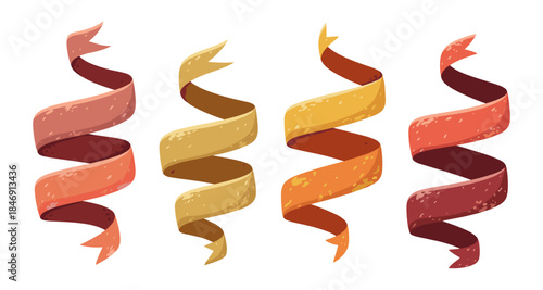 Four colorful swirling ribbons with a textured, vintage look