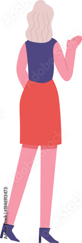 Woman from back explaining gesturing
