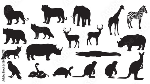Black Animal Silhouettes Isolated on White Background