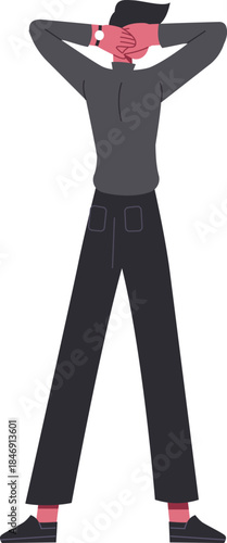 Man standing hands behind head relaxing or stretching