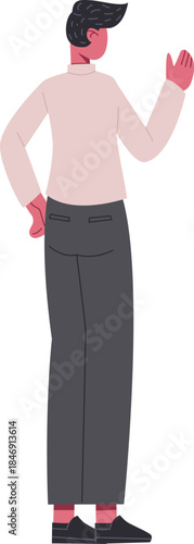 Person waving hand goodbye or greeting someone