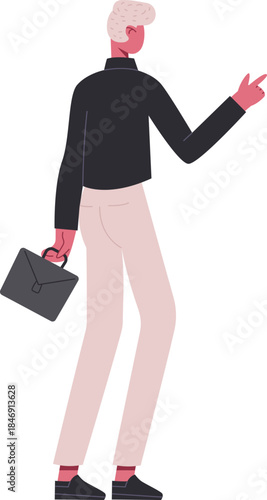 Businessman holding briefacse and pointing presenting new idea