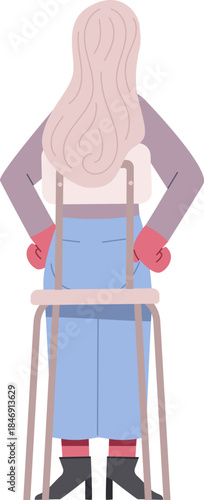 Woman with blonde hair sitting on chair