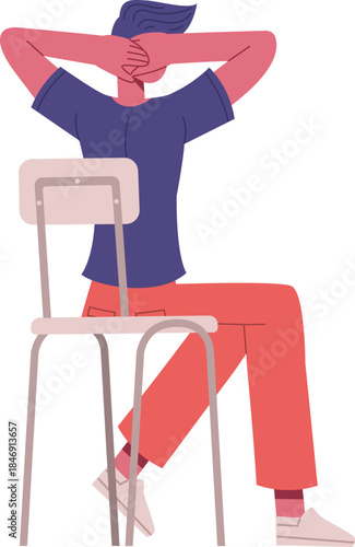 Person relaxing with hands behind head on chair