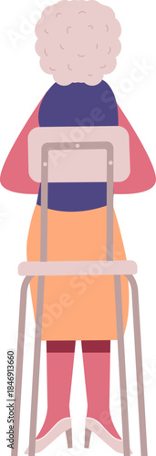 Elderly woman walking with a walker mobility aid