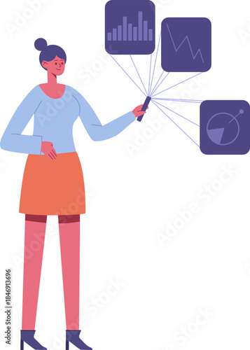 Young woman analyzing business data using smartphone application