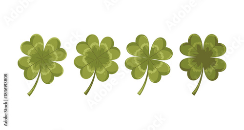 Four leaf clover collection with different shades of green and subtle textures