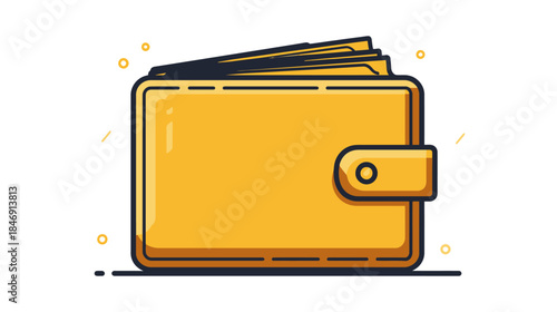 Yellow Wallet with Cash Money Inside, Financial Security and Savings Concept Flat Illustration Icon Vector Design