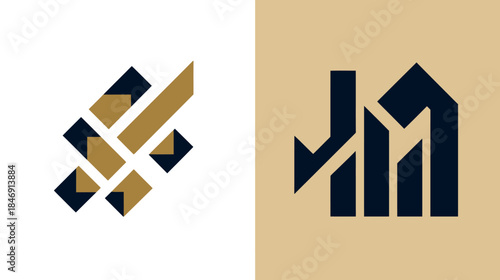 Modern abstract geometric logo designs on split background, ideal for corporate branding, business identity, and digital projects