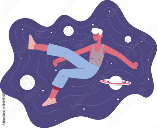 Person floating in space imagining cosmic journey