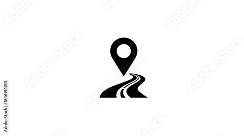 Location Pin on Winding Road Vector Icon for Navigation and Travel. GPS Route Tracking Destination Symbol.