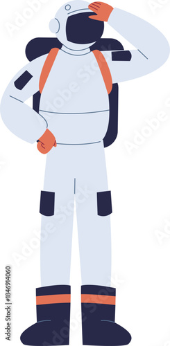 Astronaut looking away covering eyes hand