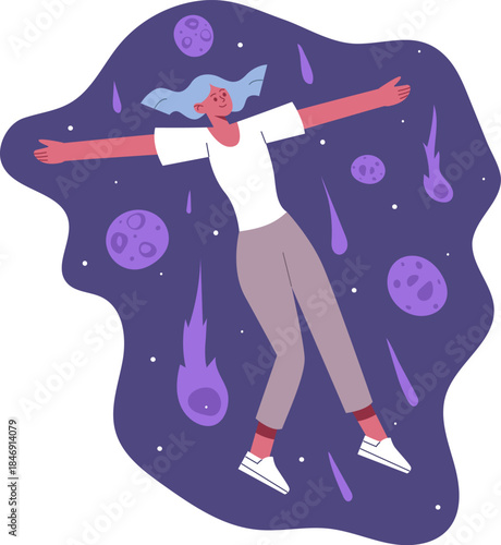 Woman experiencing freedom and weightlessness in space