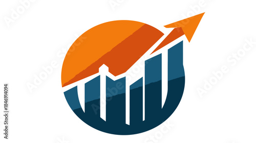 Abstract business growth chart icon with ascending arrow and bar graph in a circular shape, symbolizing financial success and market progress